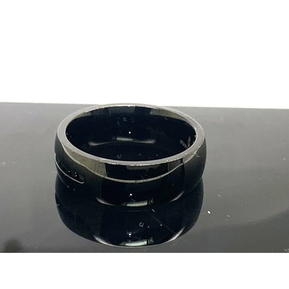 Men's Wedding Band Black Gemstones Stainless Steel 8mm Wide Ring Size 11.75